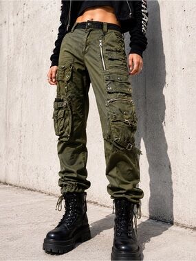 Japanese Archive Techwear Cargo Pants Olive Harajuku Y2K Utility 28